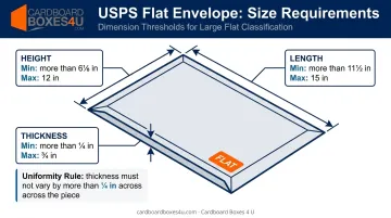 USPS flat large envelope size requirements minimum and maximum dimensions chart