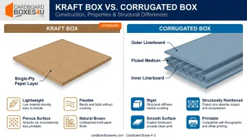 Kraft box versus corrugated box side-by-side structure comparison infographic