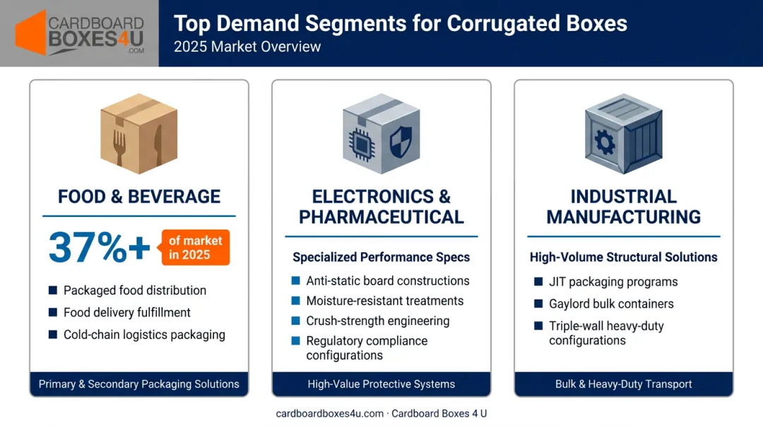 Three major corrugated box demand verticals food beverage electronics industrial breakdown