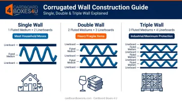 Single double and triple-wall corrugated box construction comparison infographic