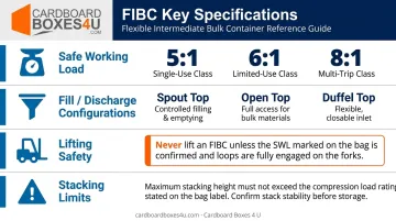 FIBC bulk bag safety specifications including SWL ratings and fill configuration types