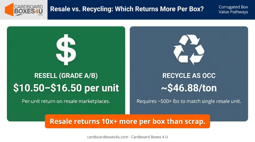 Gaylord box resale value versus OCC recycling scrap rate comparison infographic