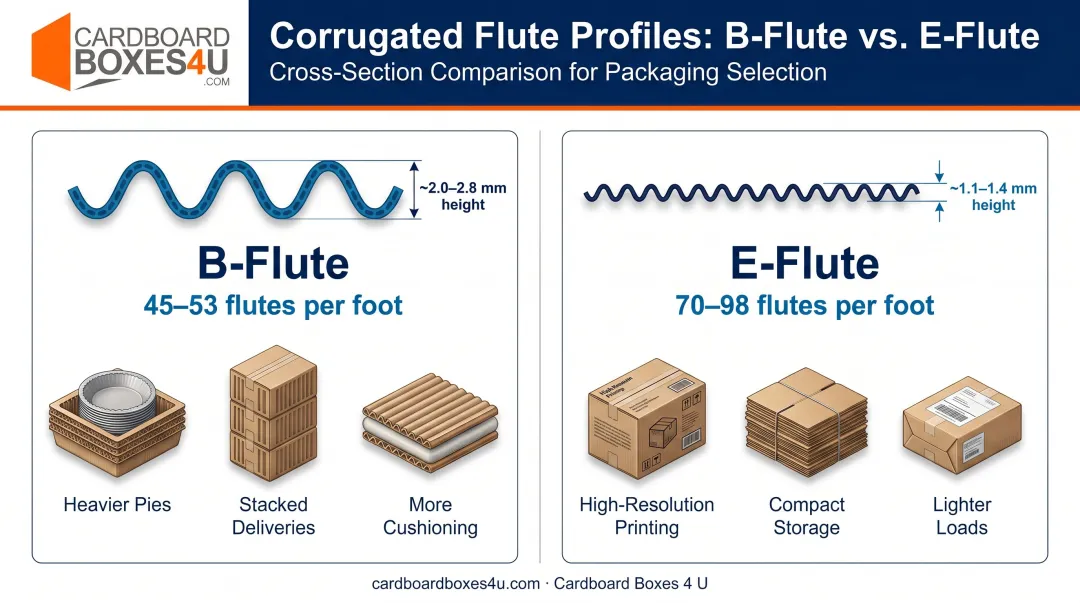 B-flute versus E-flute corrugated pizza box structure side-by-side comparison