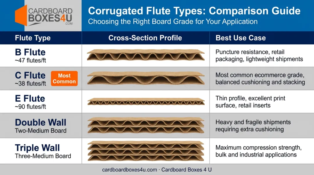 Corrugated flute type comparison chart B C E double triple wall grades