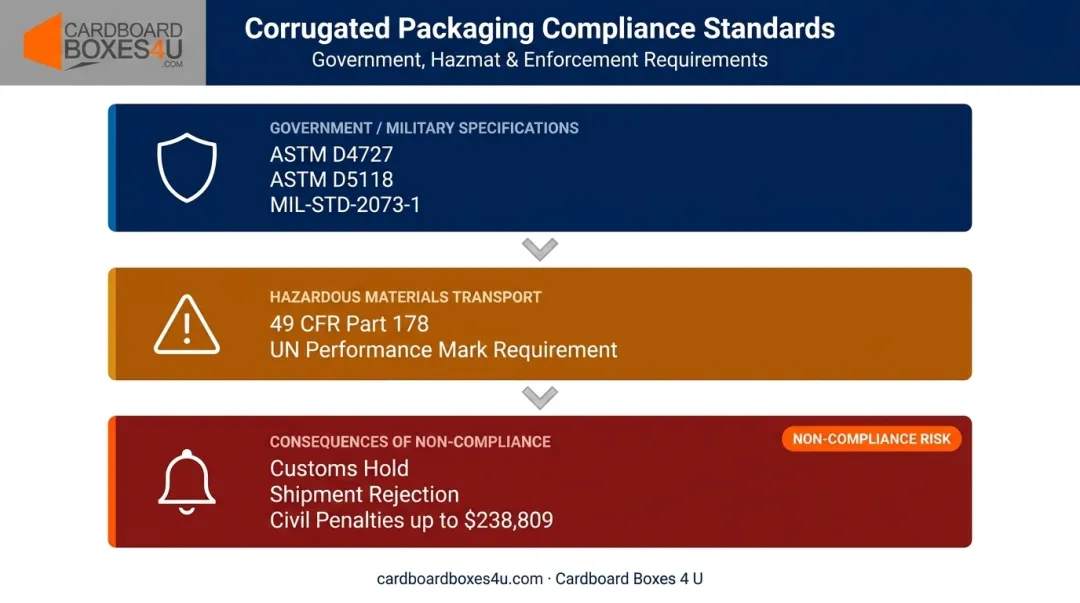Packaging regulatory compliance standards hierarchy covering government military and hazmat requirements