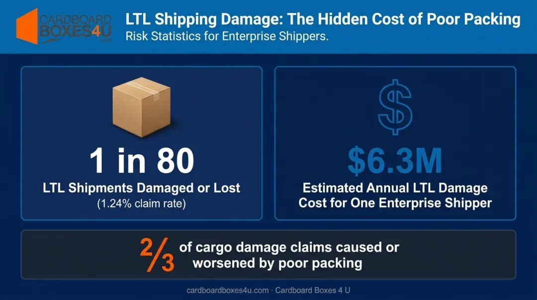 LTL cargo damage claim rate statistics showing 1-in-80 shipments and annual cost impact