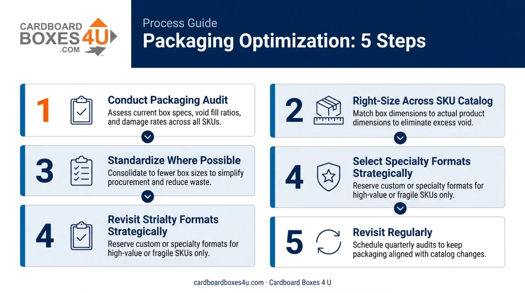 5-step supply chain packaging optimization process from audit to periodic review