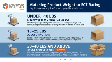 Product weight to ECT rating selection guide three-tier corrugated board infographic