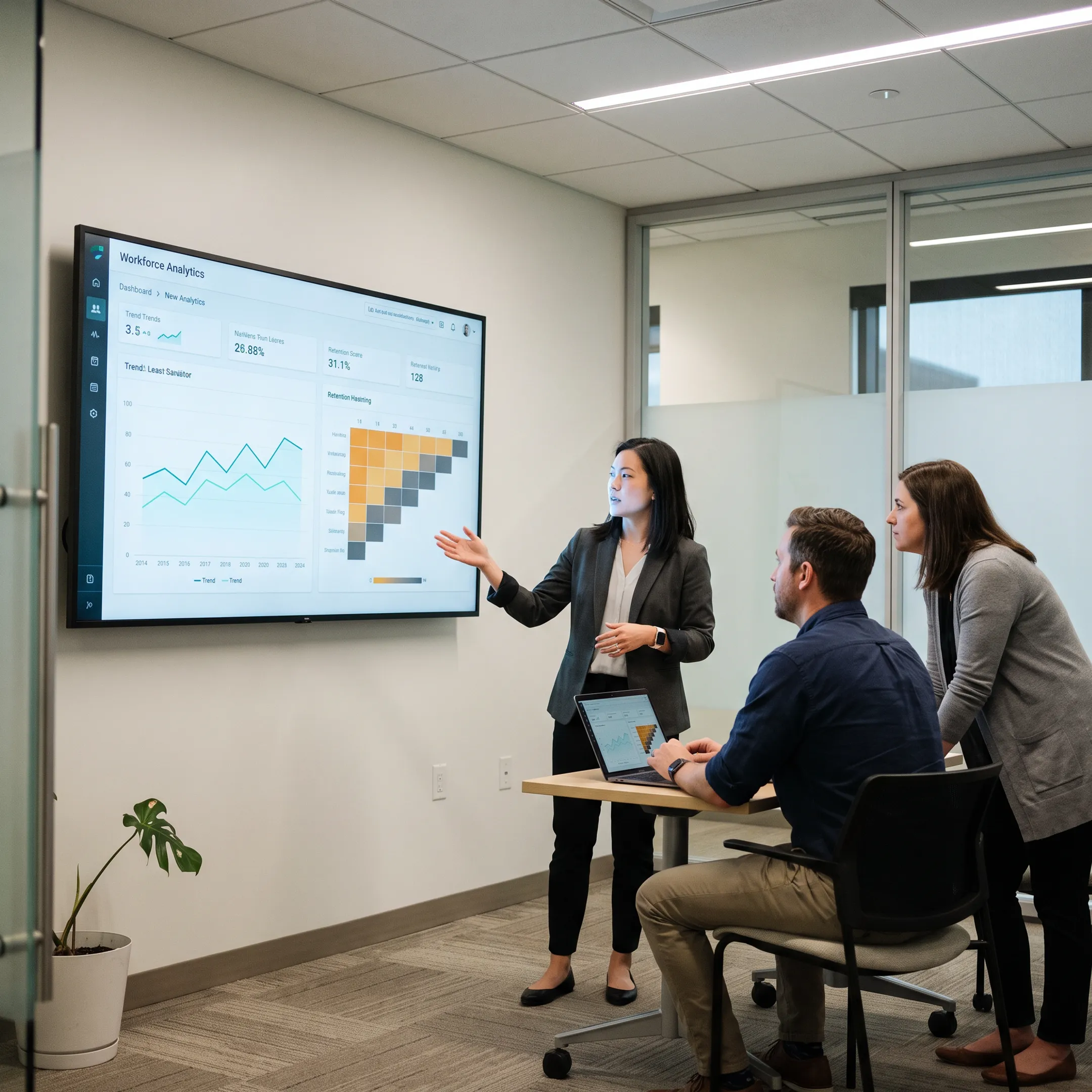 Workforce analytics dashboard showing employee engagement and retention risk insights