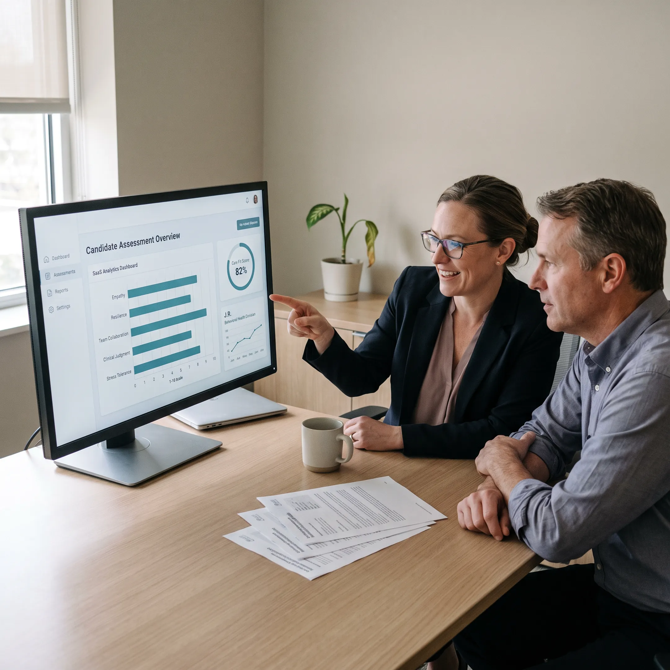 Healthcare leaders reviewing behavioral hiring insights