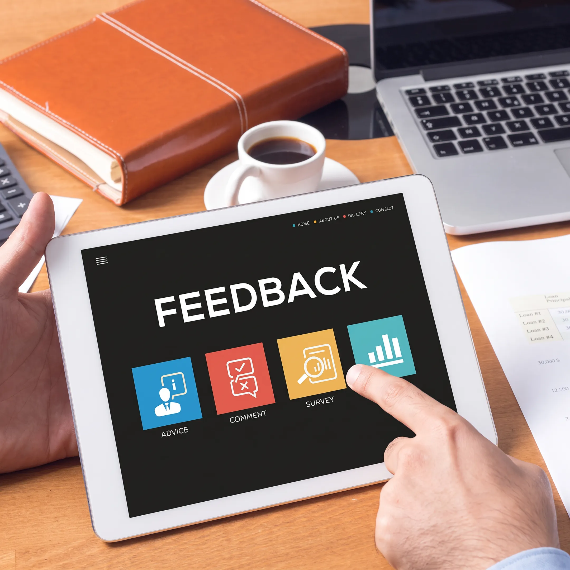 Manager reviewing employee survey insights on a cloud-based workforce analytics platform