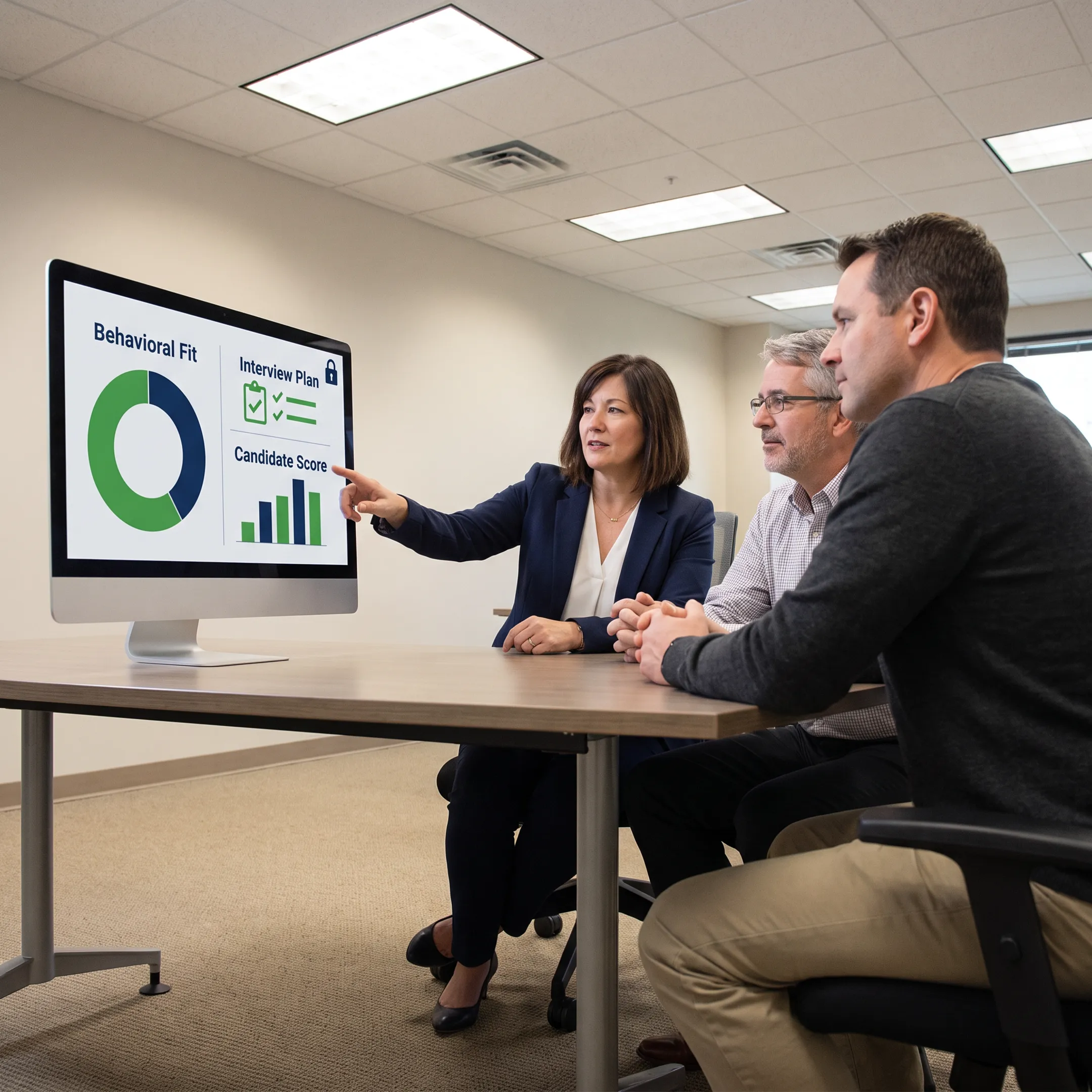 Behavioral health hiring team reviewing a candidate assessment dashboard
