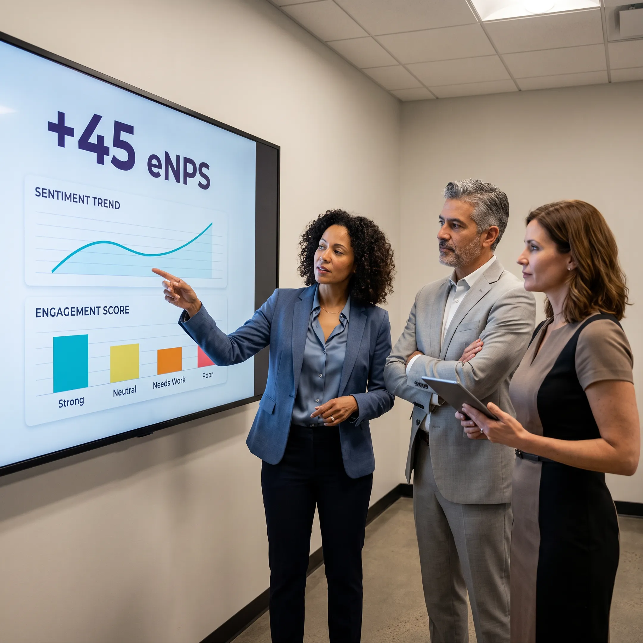 Behavioral health managers reviewing anonymous employee engagement survey insights