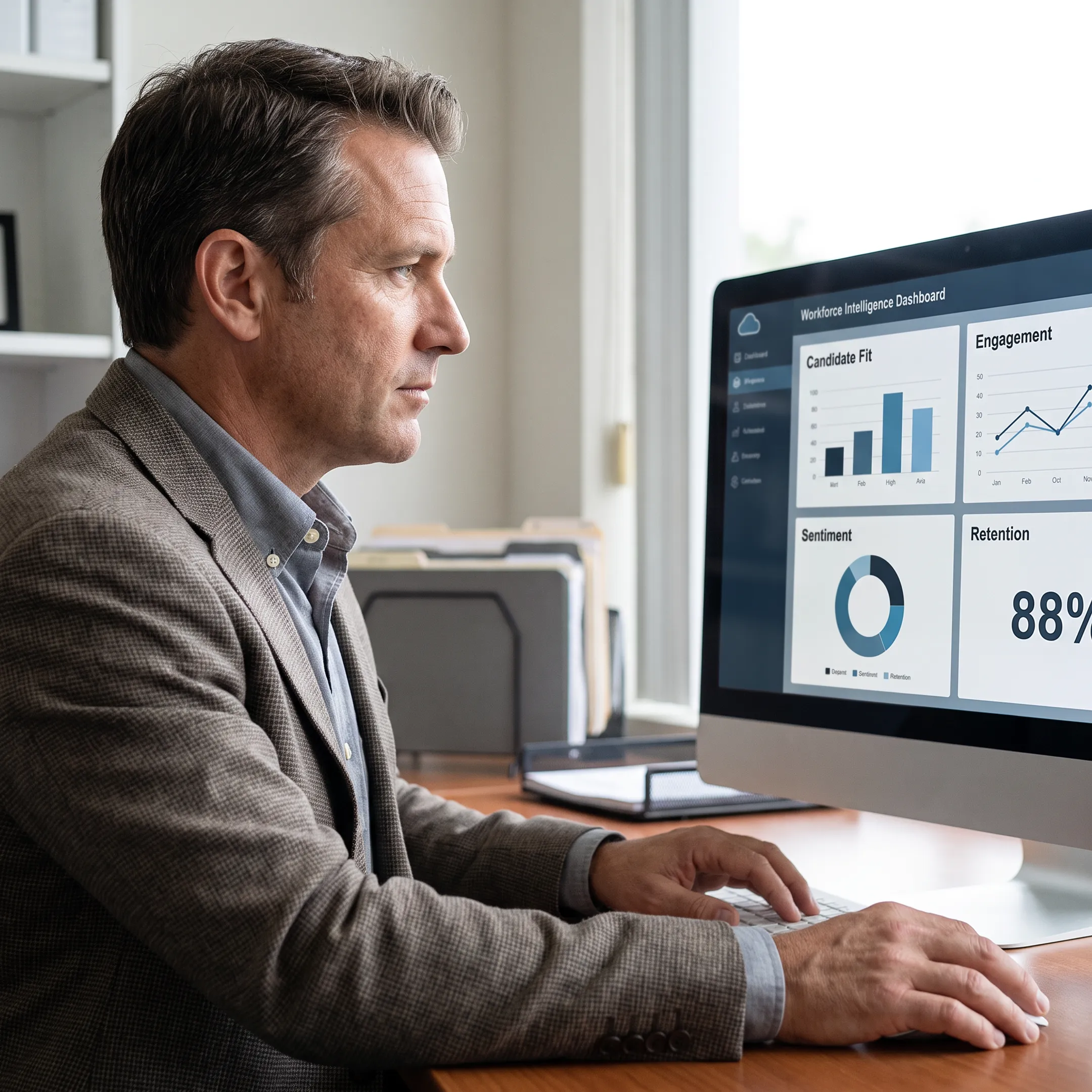 Behavioral health executive viewing workforce intelligence dashboard