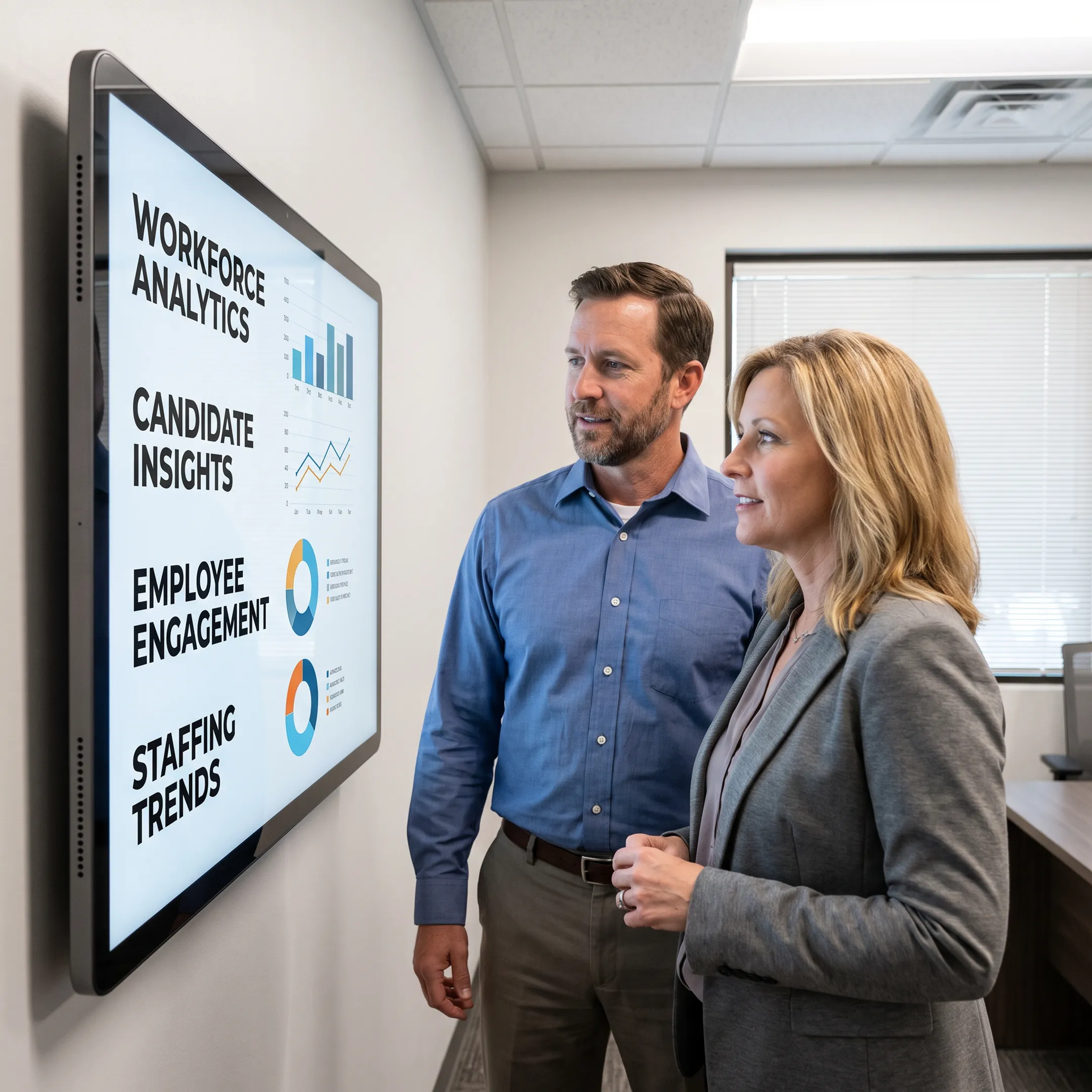 Healthcare workforce managers reviewing staffing analytics on a digital platform