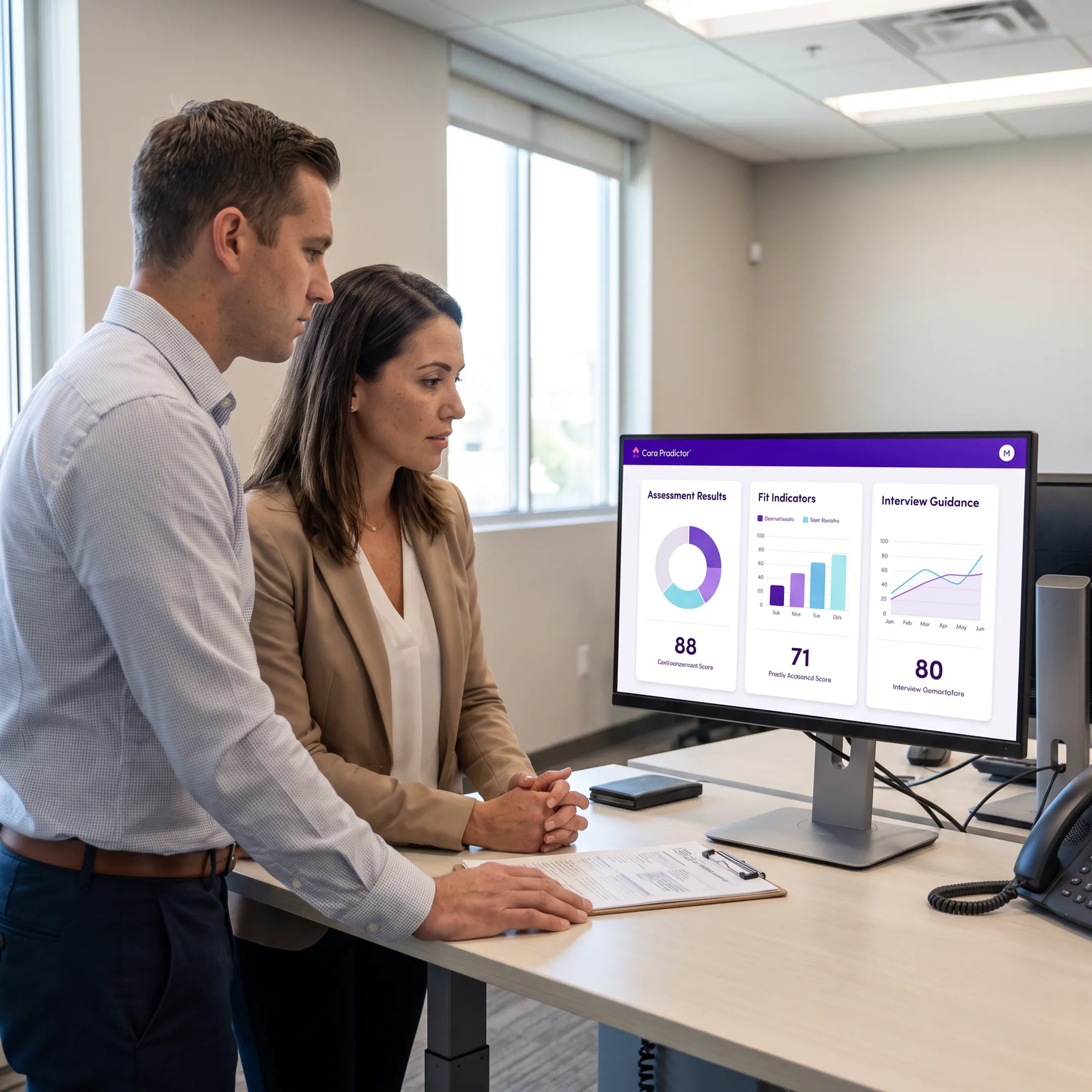 Recruiter reviewing employment behavioral assessment results