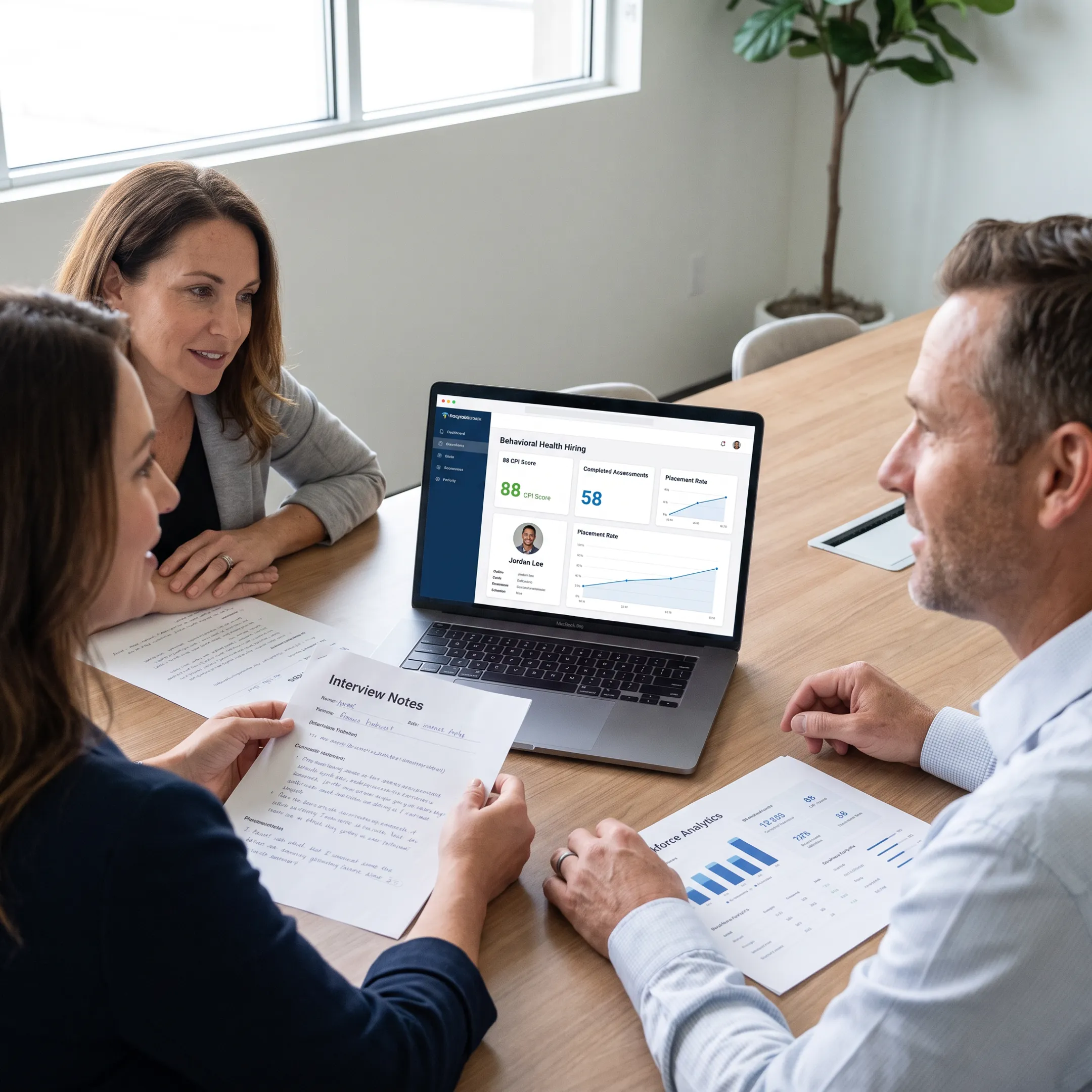 Hiring team reviewing behavioral assessment insights for employment candidates