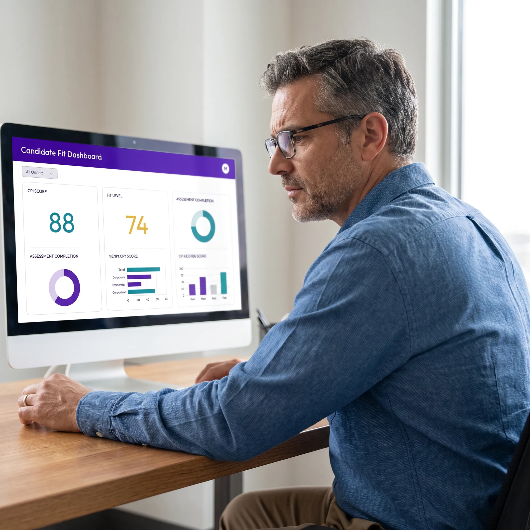 Manager reviewing candidate fit insights from a pre-employment assessment