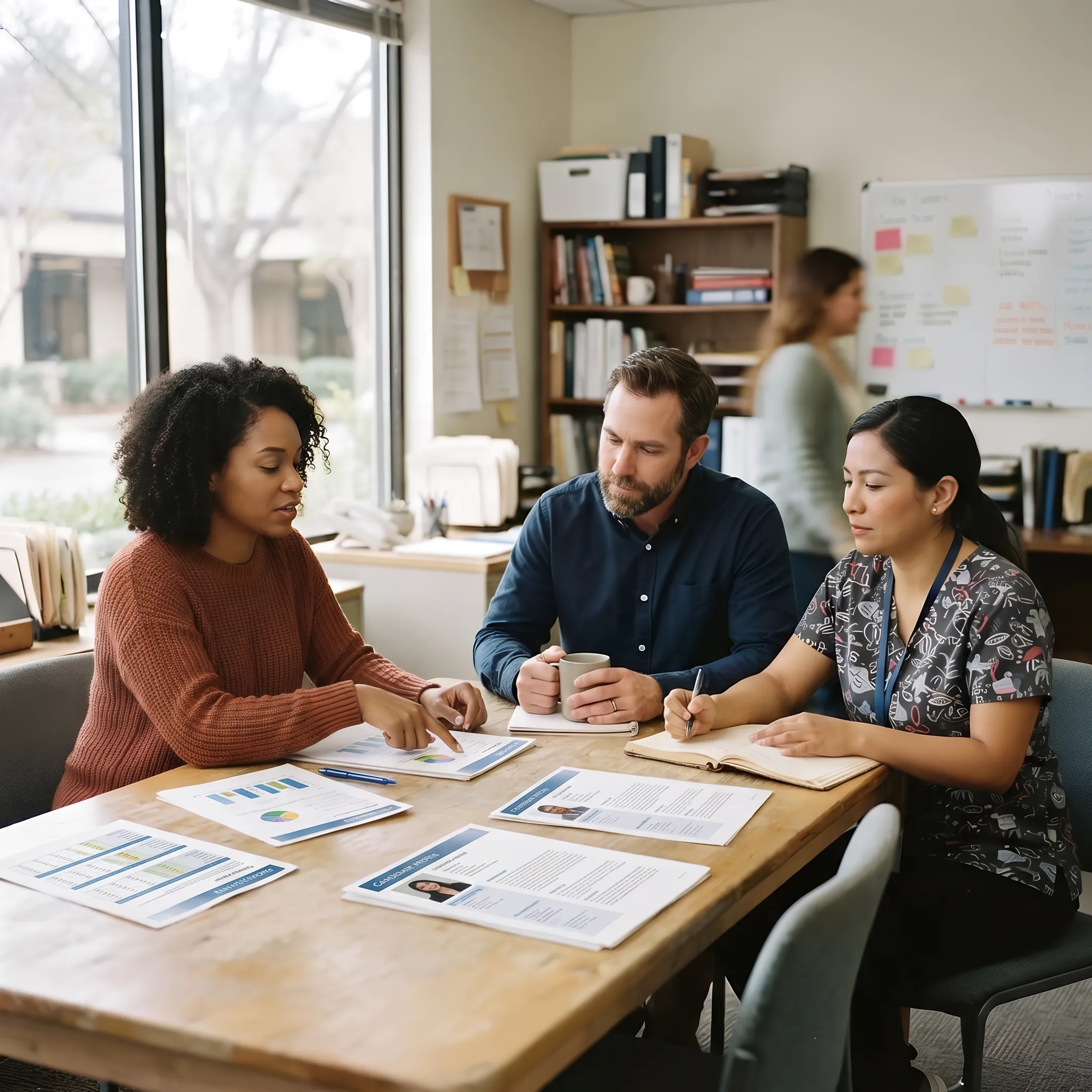 Healthcare hiring team reviewing candidate assessment results