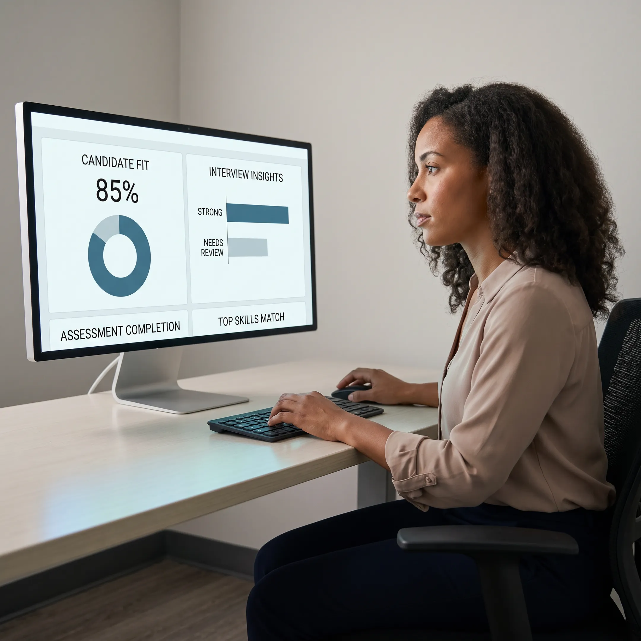 Recruiter reviewing candidate assessment results on workforce intelligence software