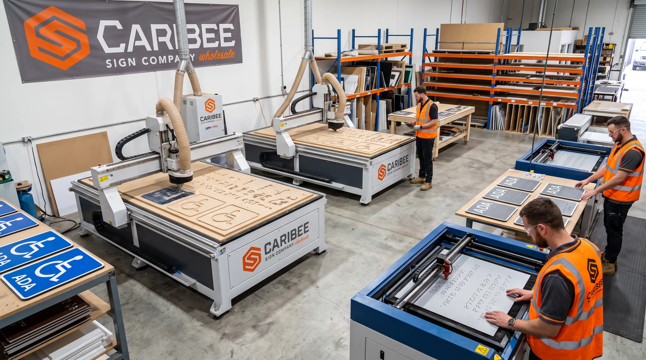 Caribee Sign production facility fabricating tactile Braille ADA signage
