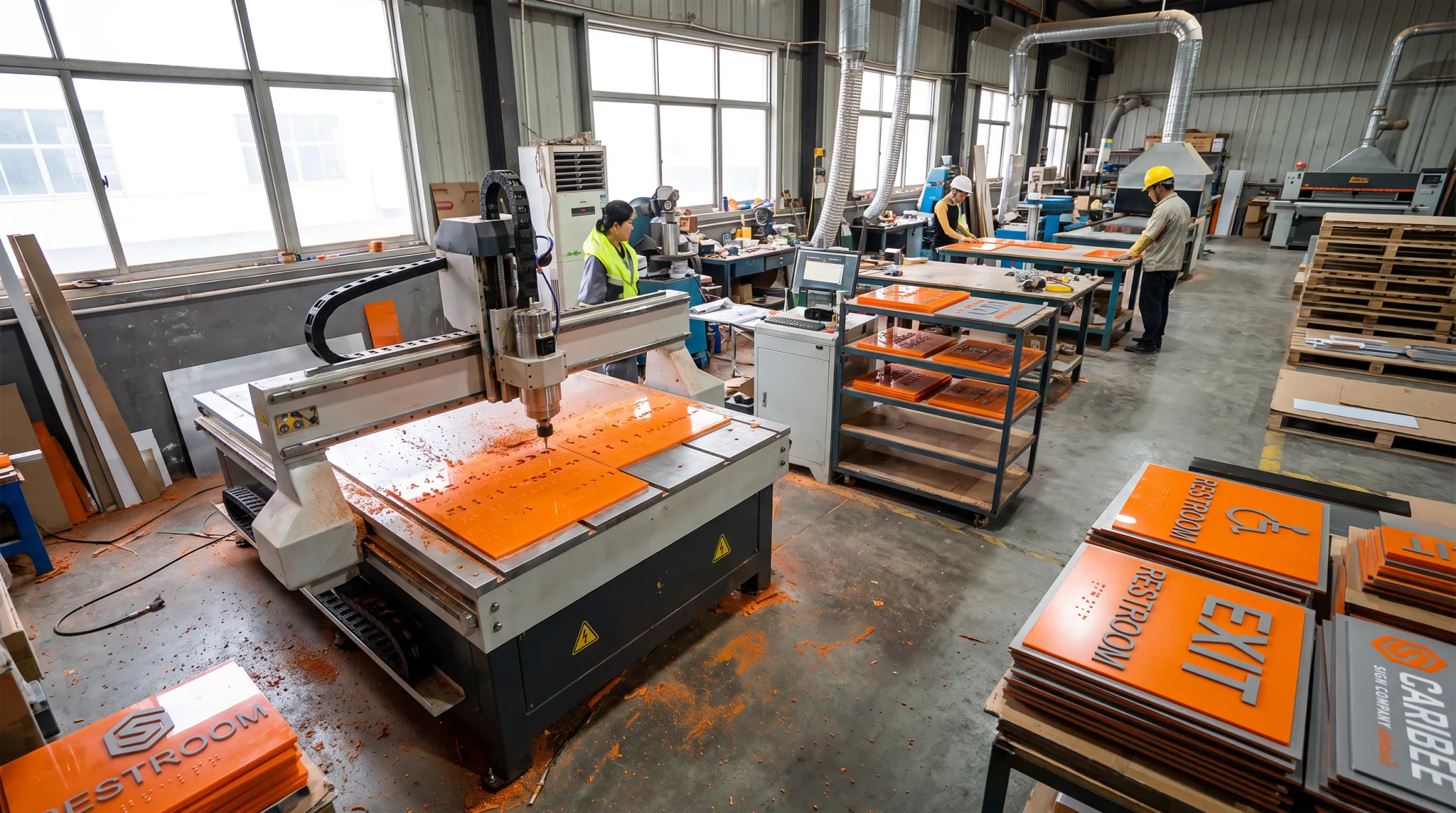 Manufacturing facility producing ADA compliant Braille signage with precision equipment