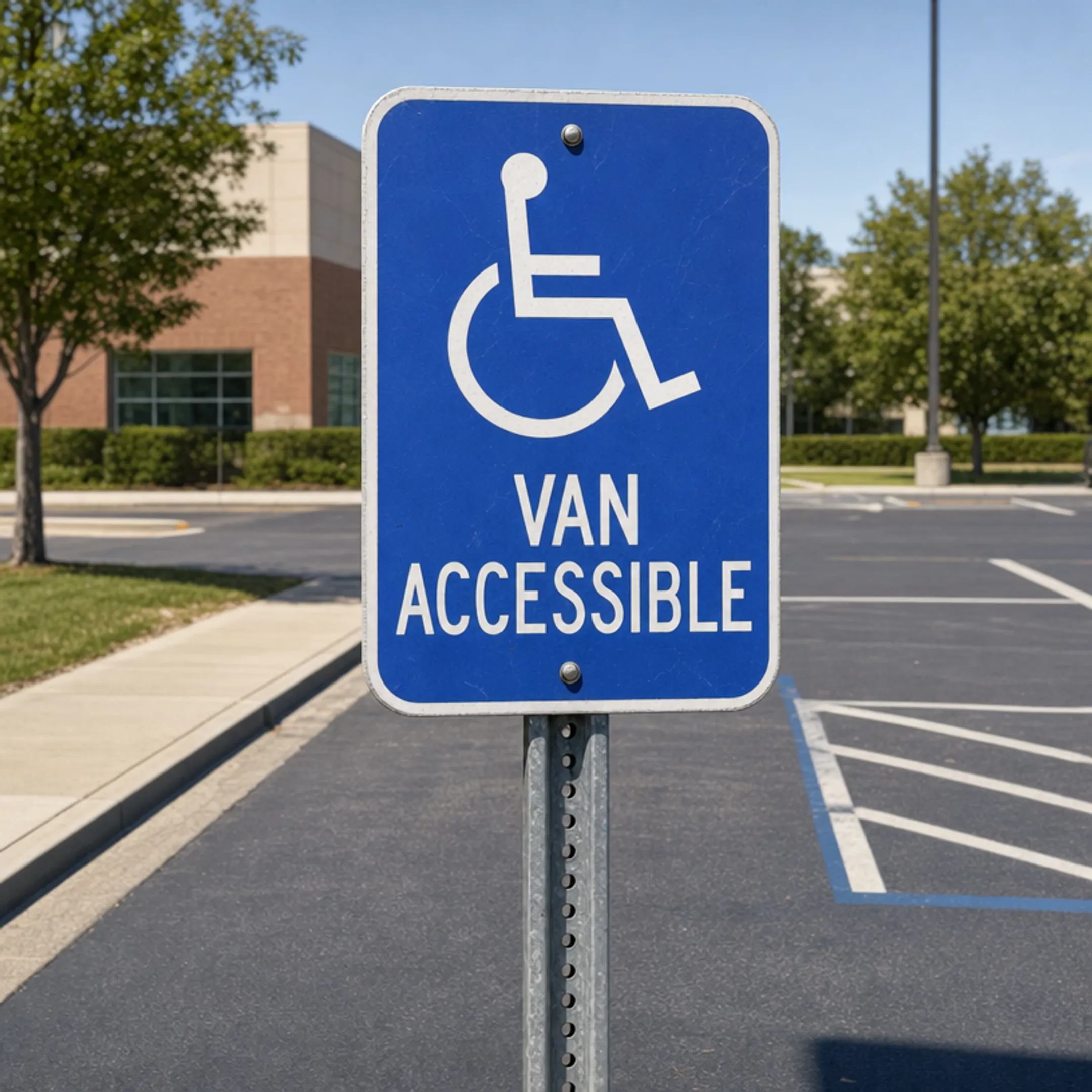 Accessible parking sign with International Symbol of Accessibility and van-accessible marker