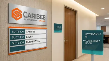 Caribee Sign lobby directory and ADA room identification signage products