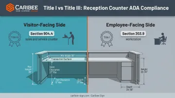 ADA reception desk visitor side versus employee side compliance comparison chart
