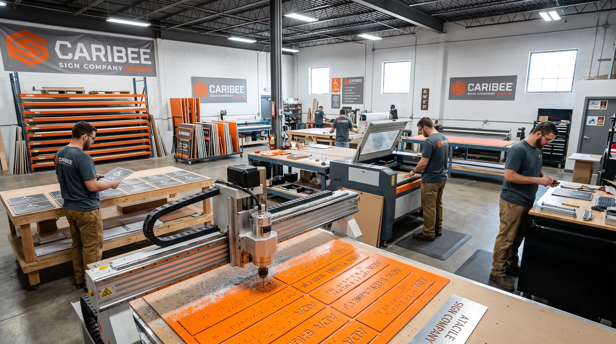 Caribee Sign manufacturing facility producing ADA compliant ACM signage
