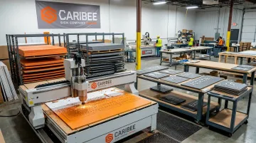 Caribee Sign St Louis facility producing CNC routed ADA braille signage
