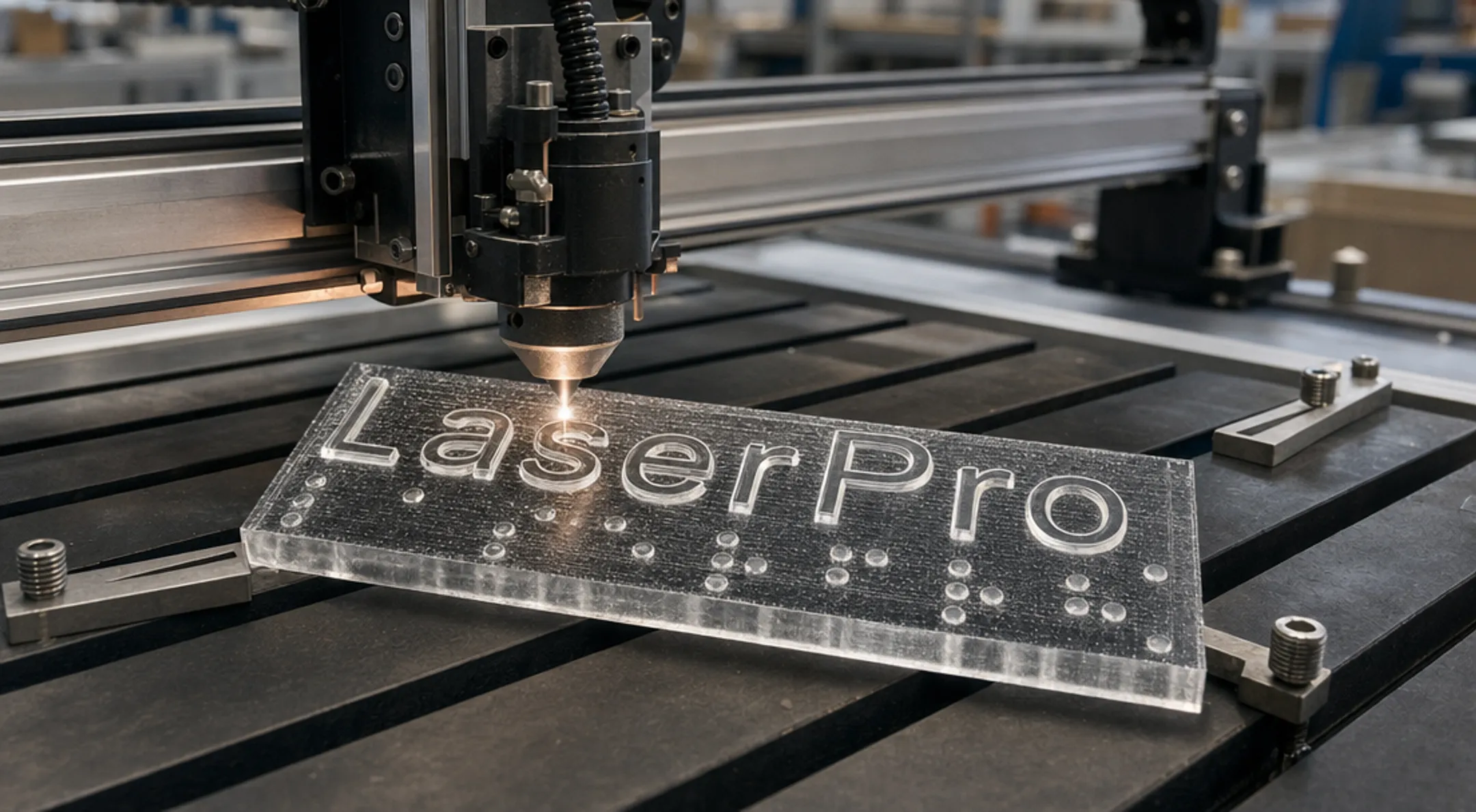 CNC engraving machine fabricating raised tactile ADA signage characters