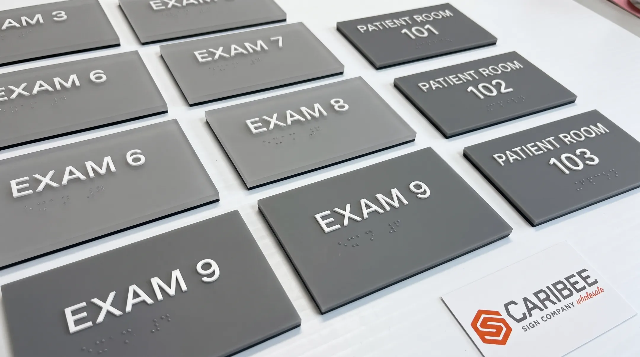 Custom manufactured ADA exam room and patient room signage samples