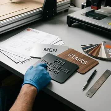 ADA signs being reviewed for a commercial building