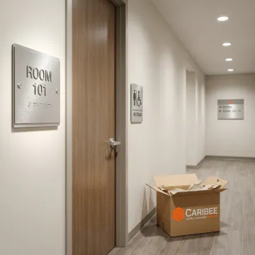 ADA and wayfinding signs in a commercial building