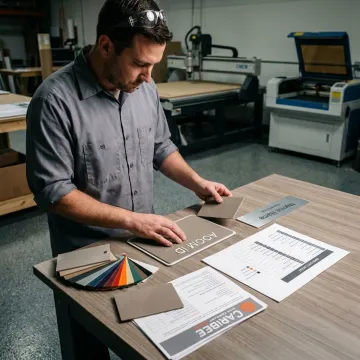ADA signage samples on production table