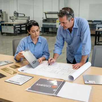 Team reviewing ADA signage project plans