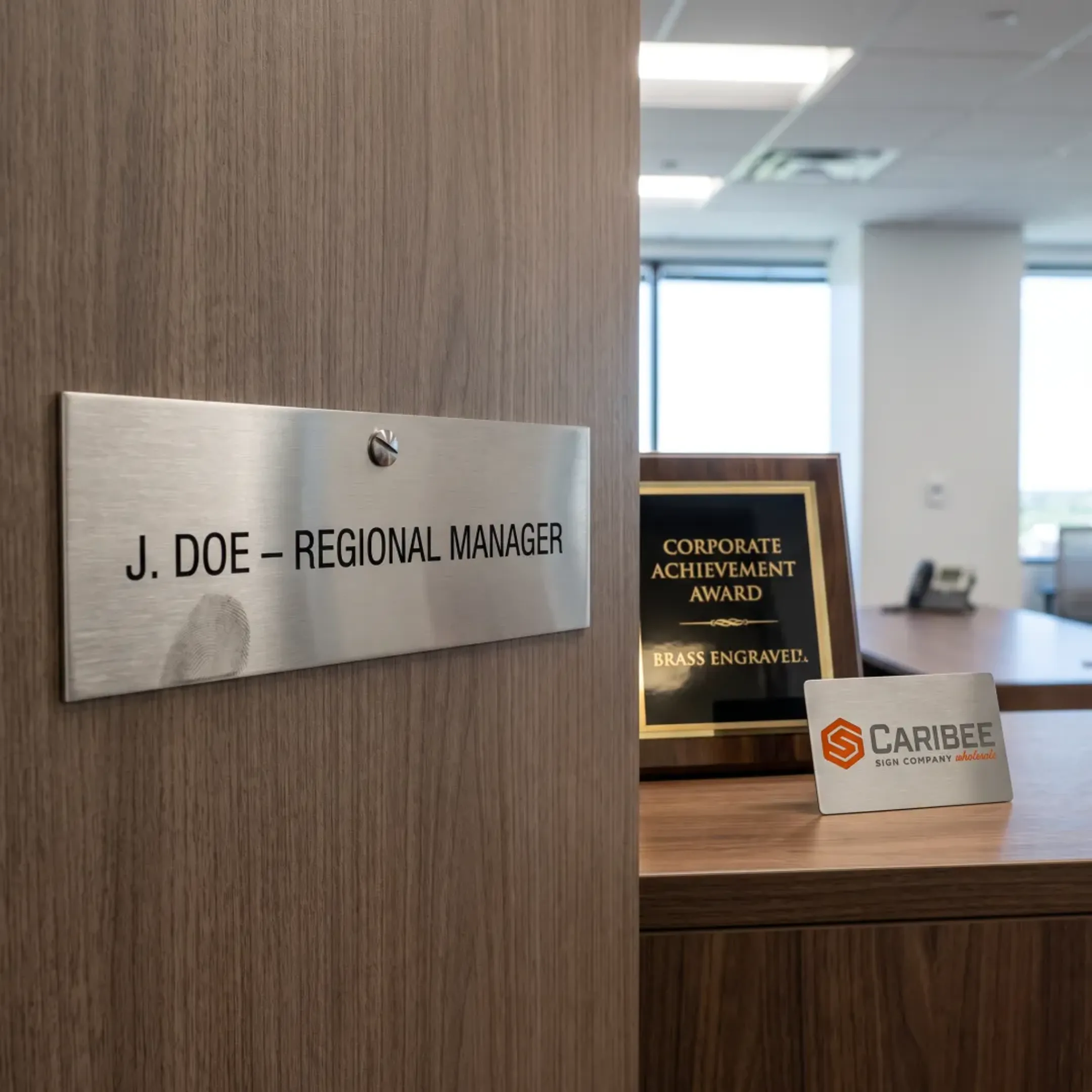 Corporate office engraved nameplate signage