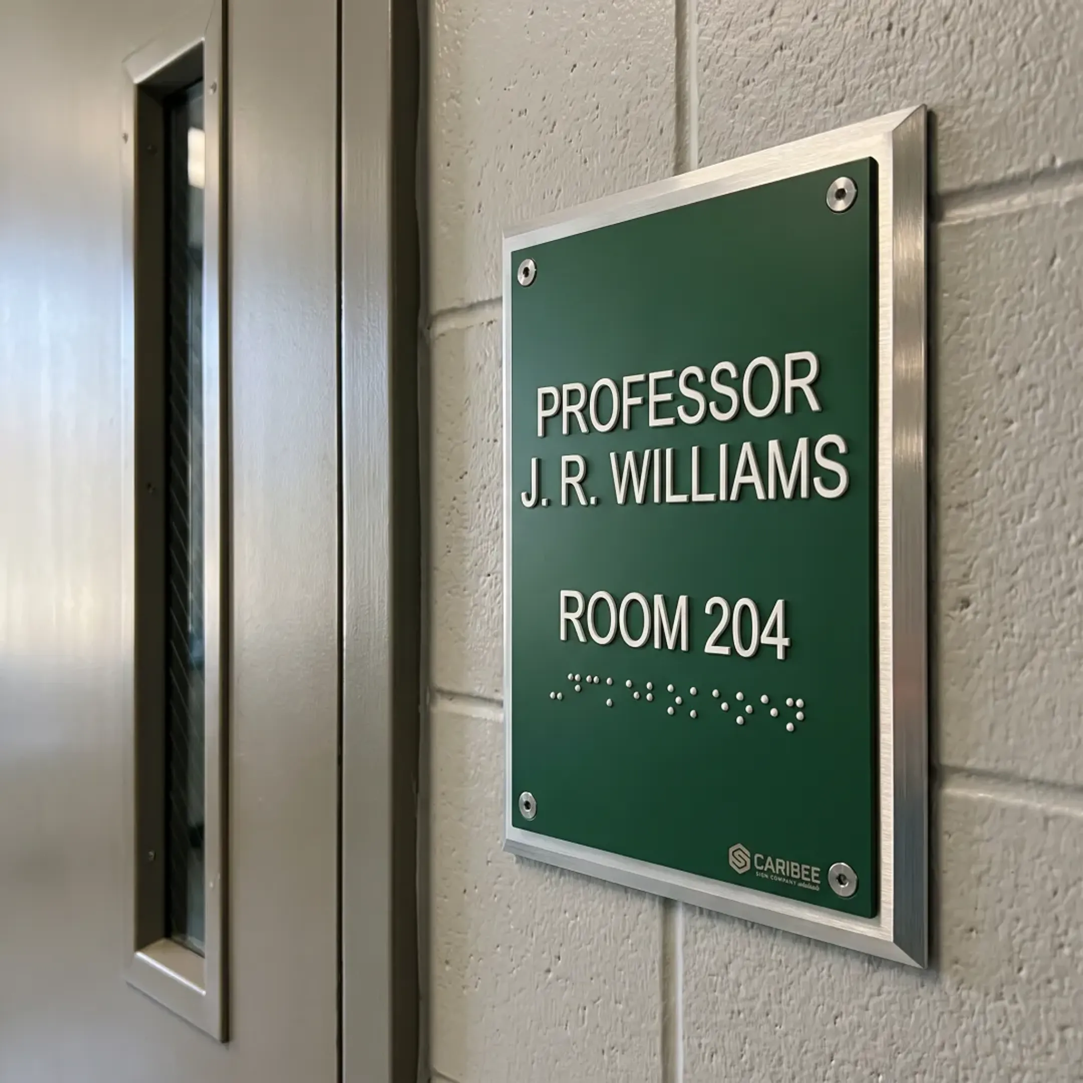 Campus classroom faculty nameplate sign