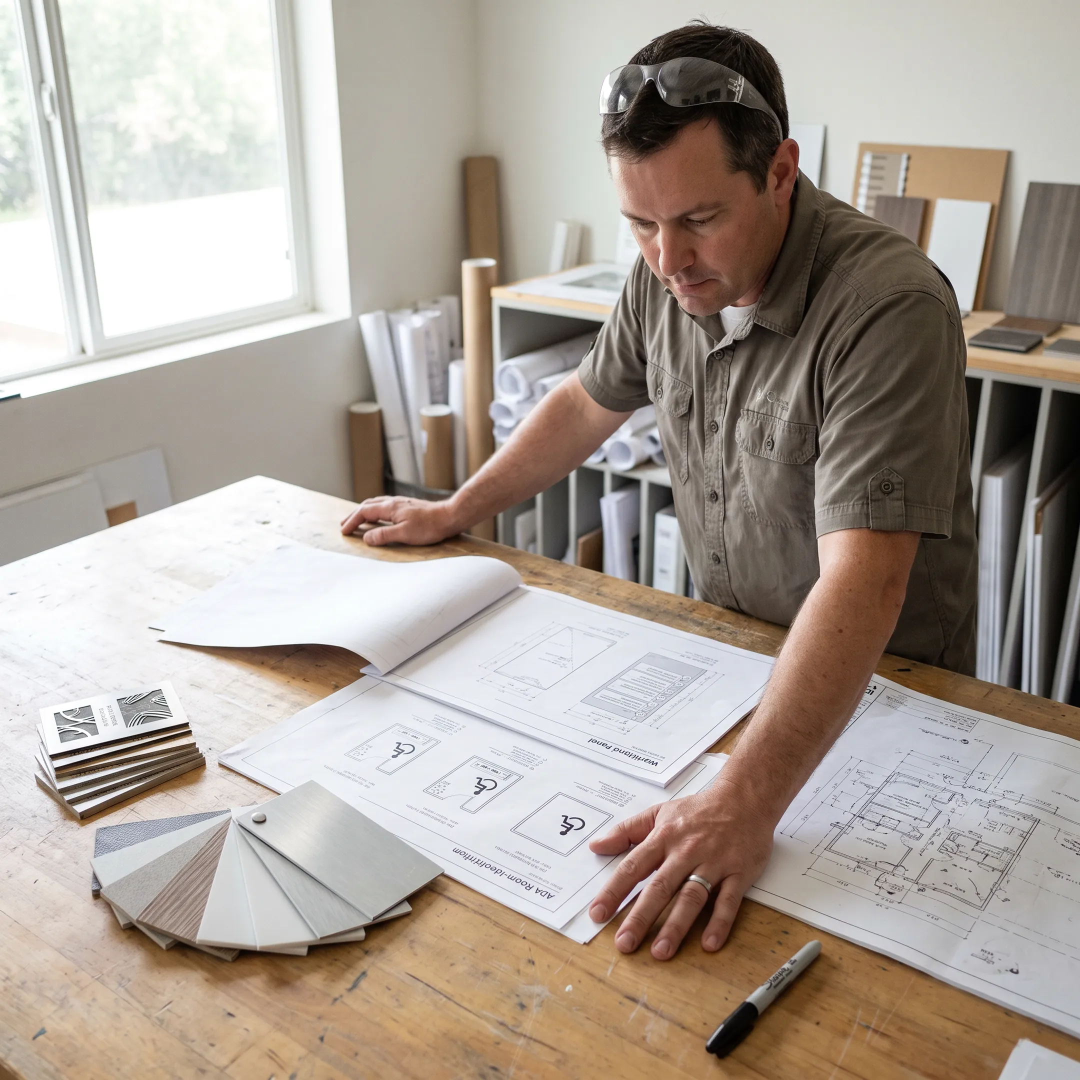 Designer reviewing a coordinated community signage plan