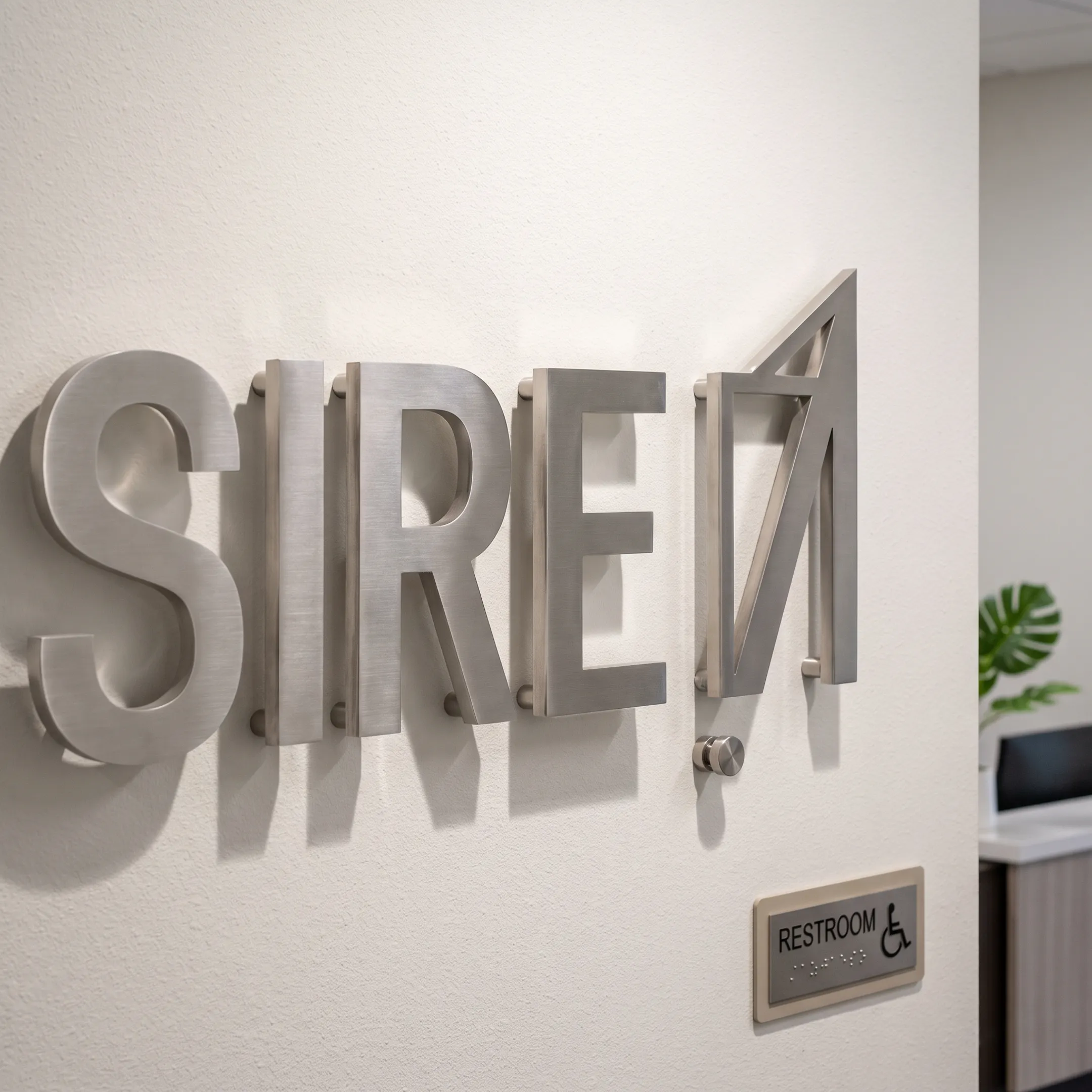 Modern dimensional logo sign in a commercial lobby