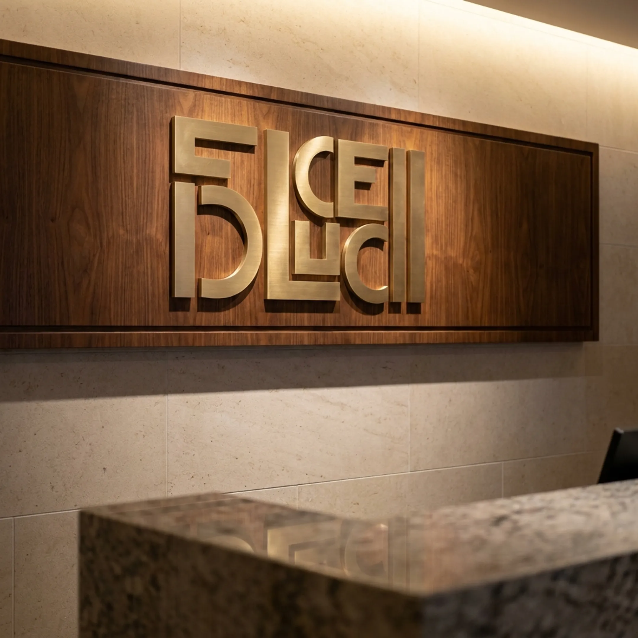 Hotel lobby reception sign
