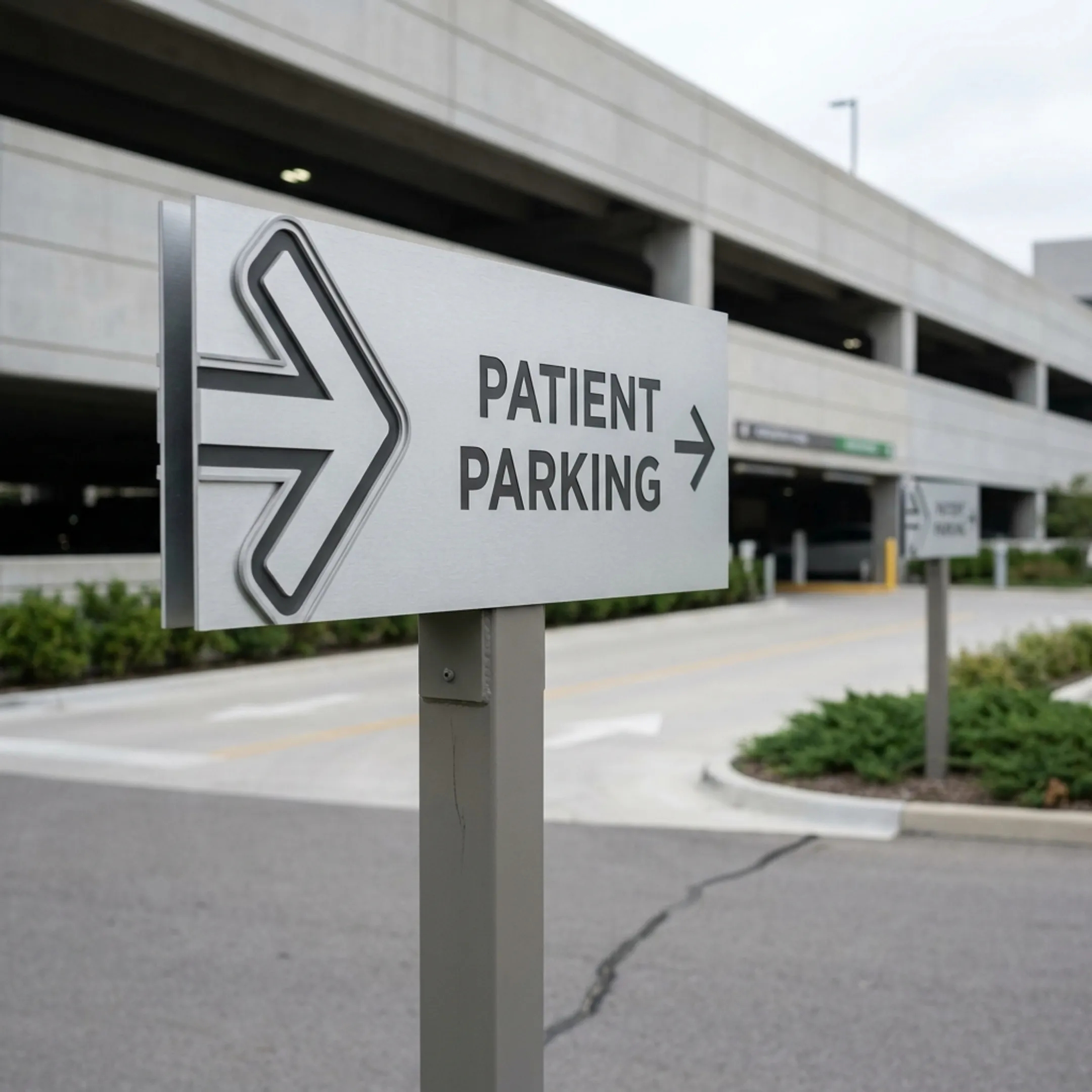 Healthcare facility parking directional sign