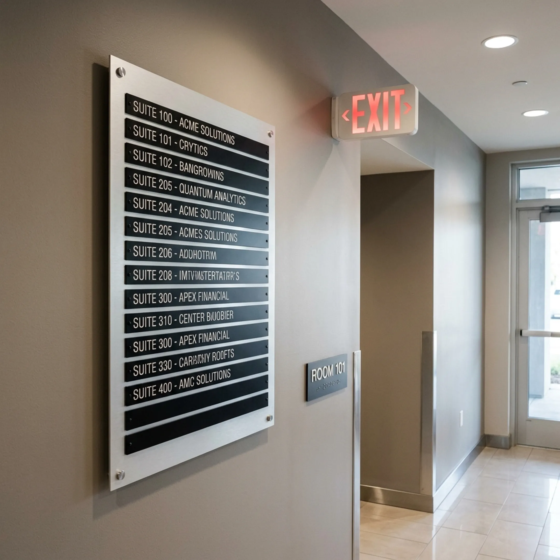 Corporate entrance and exit signage