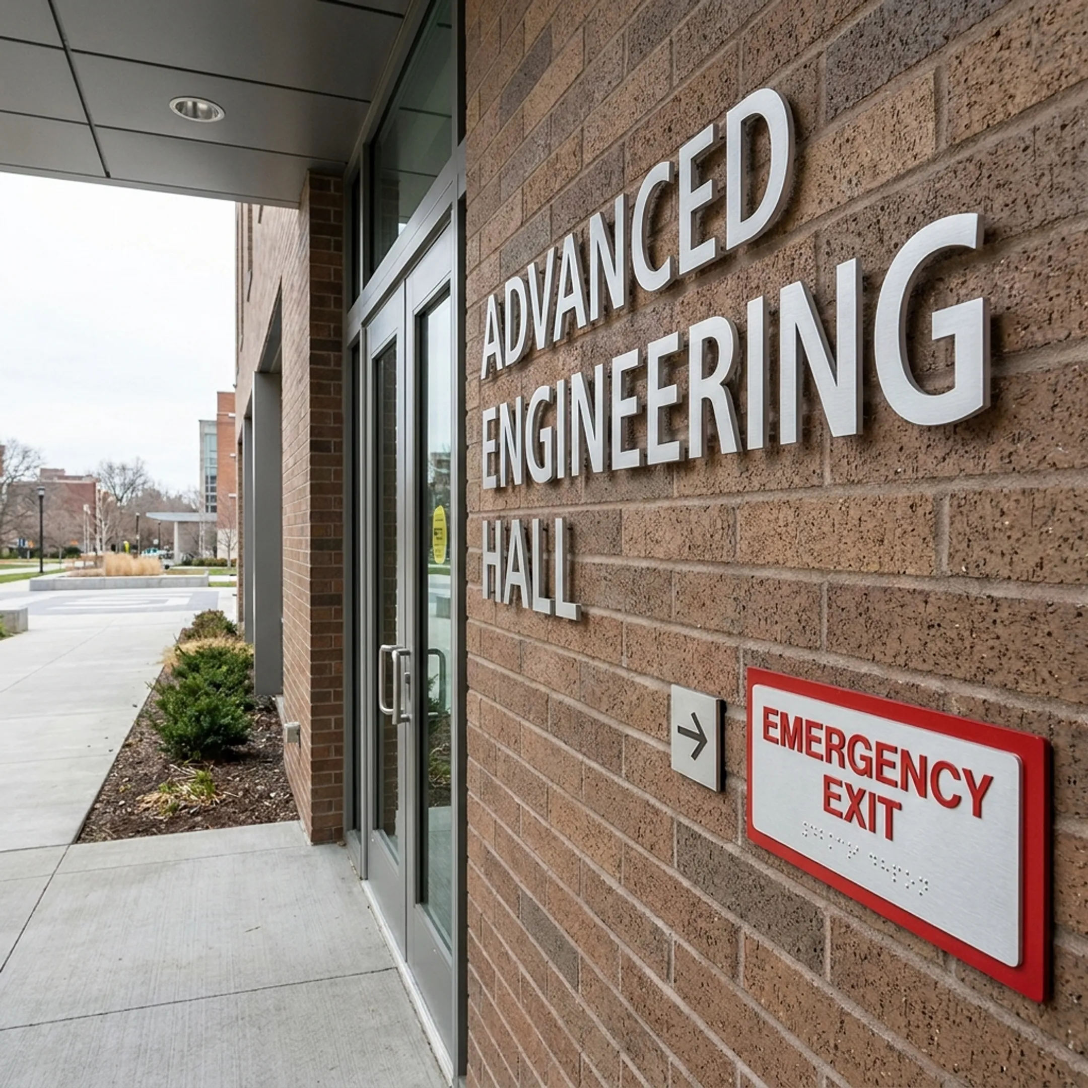Education campus entrance and exit signage