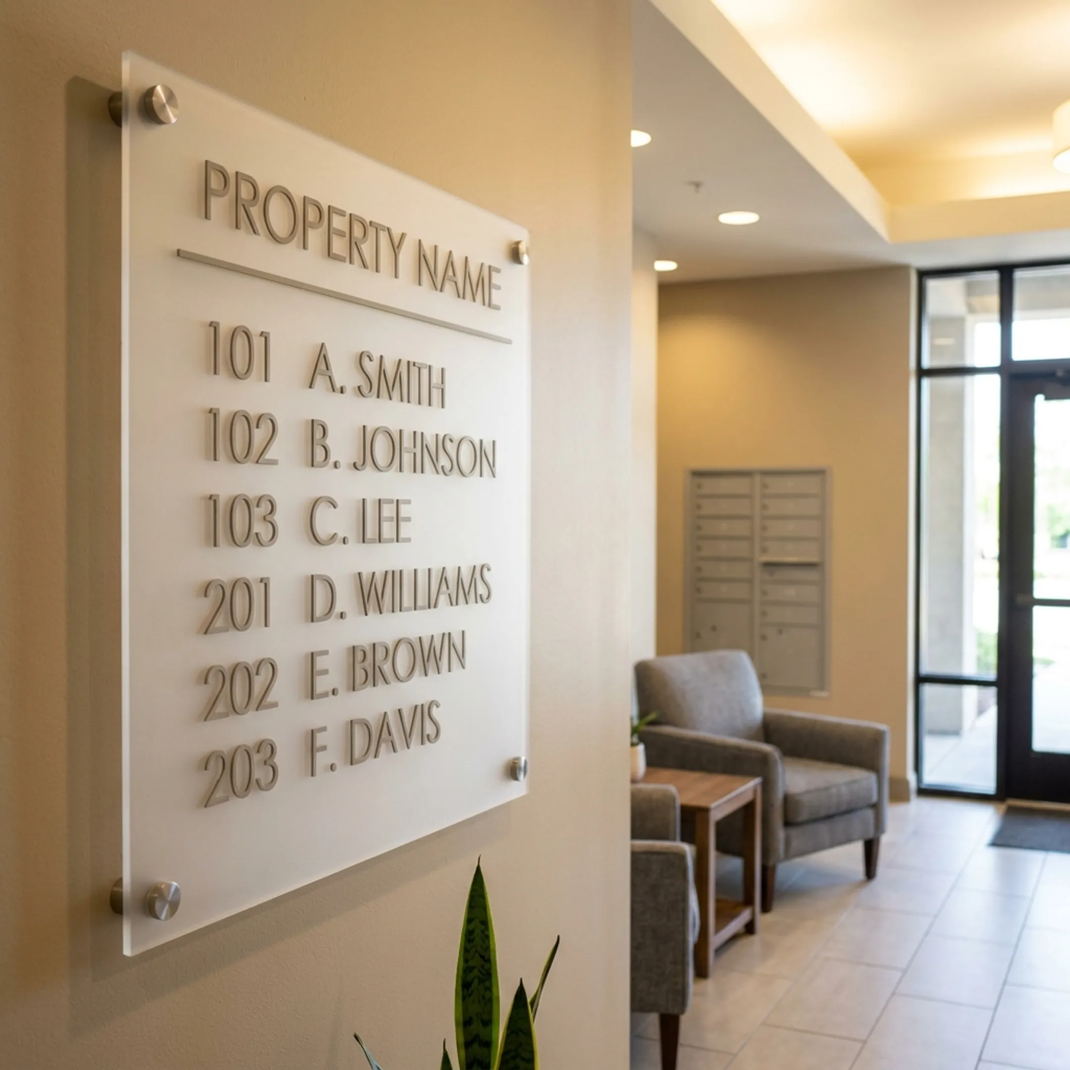 Apartment Lobby Acrylic Sign