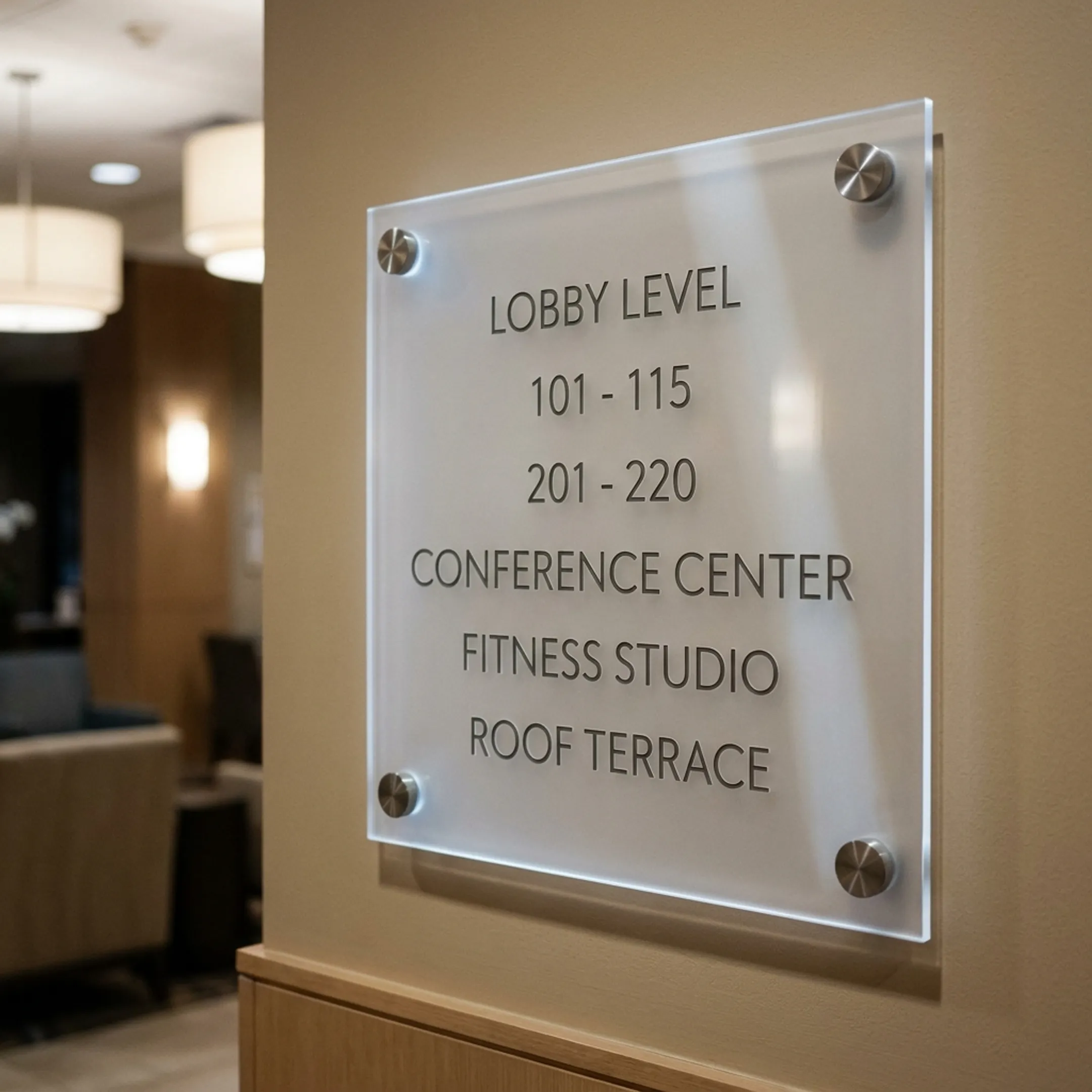Hotel acrylic standoff sign