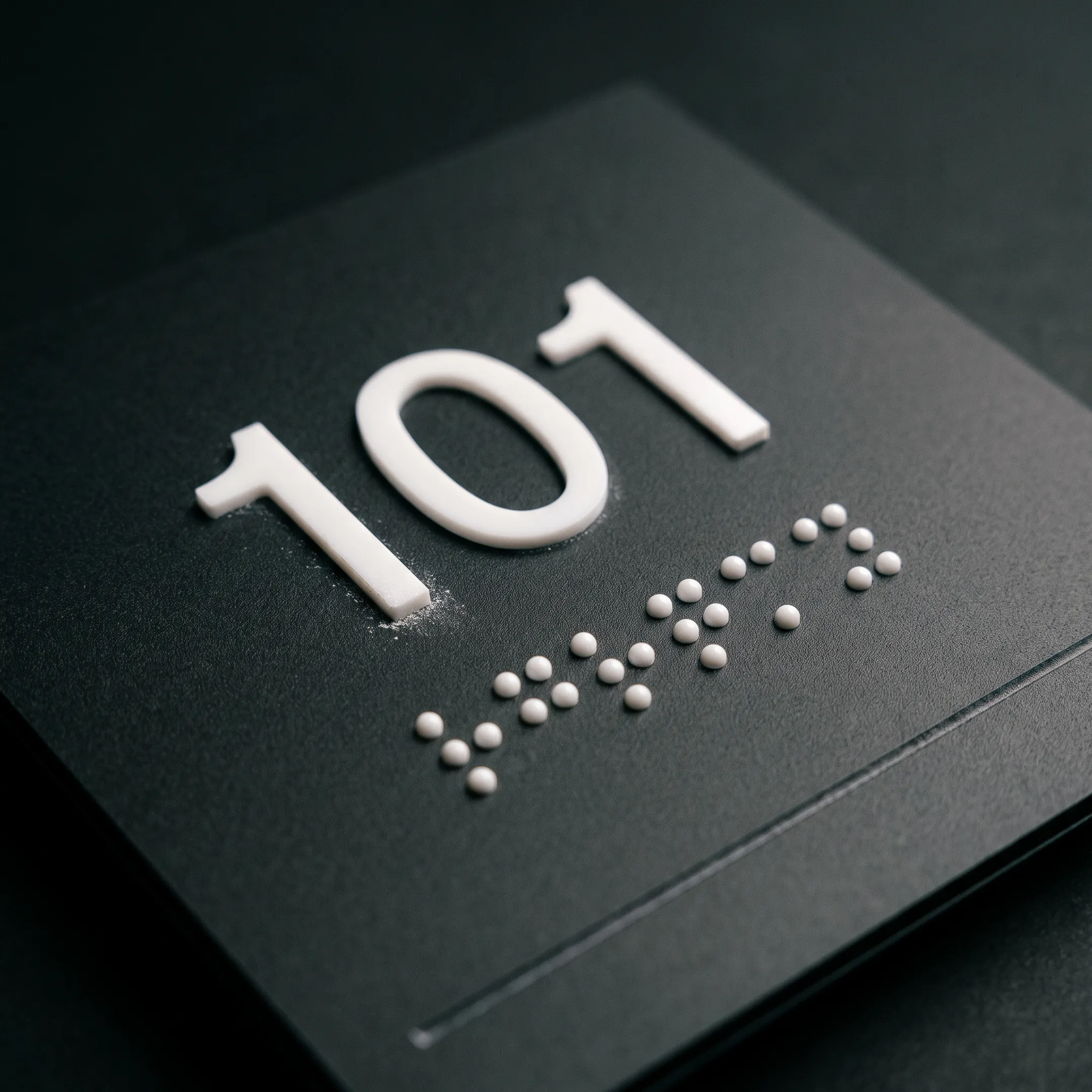 Close-up of ADA compliant tactile lettering and Grade 2 Braille
