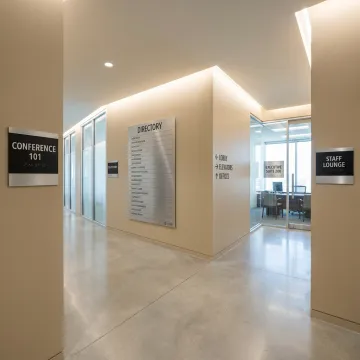 Professional ADA office signage in a commercial hallway