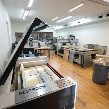 Custom signs and banners in a sign shop